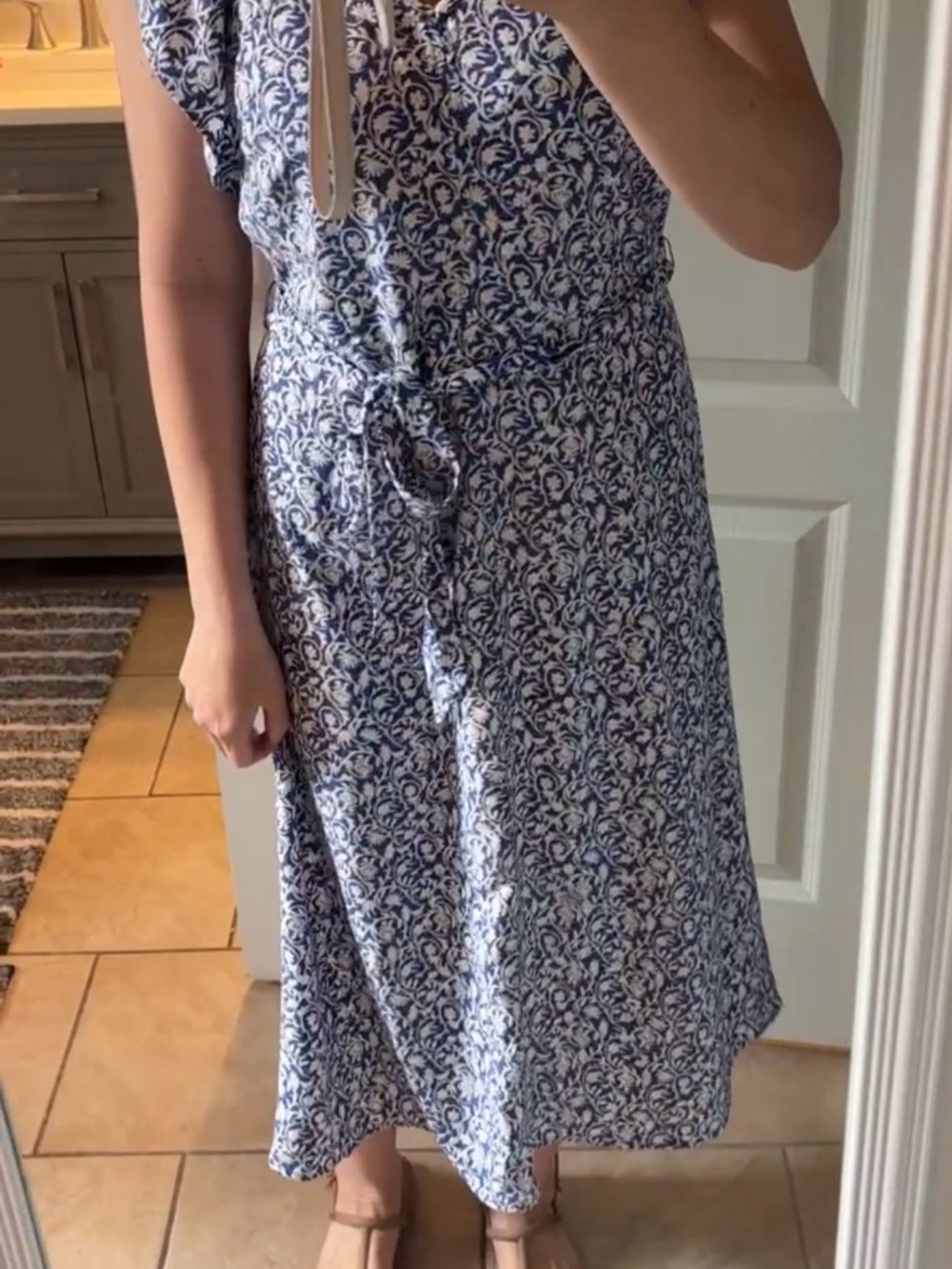 LOFT 10 Petite Blue Floral Dress with Waist Tie - Picture 5 of 16